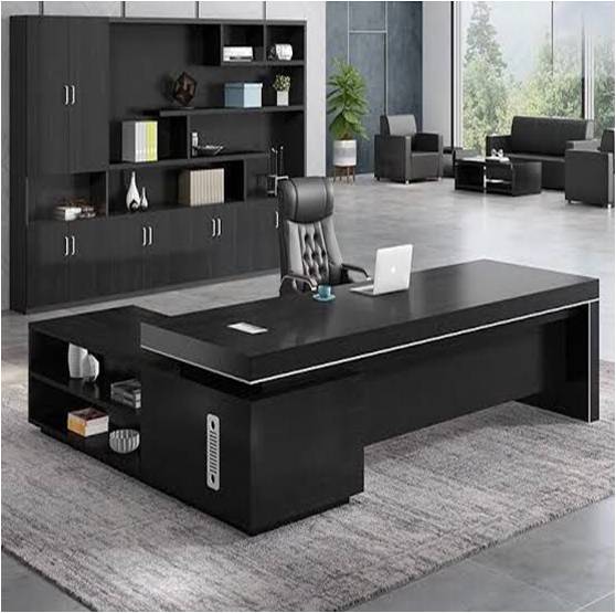 Modern boss office cabin design with panoramic windows and executive furniture