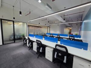 workstation with glass facade